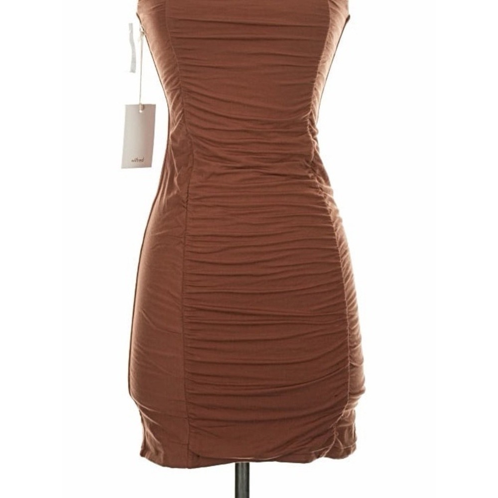 Wilfred Lydia Brown Ruched Mini Dress Bodycon‎ Small Coquette Minimalist - Picture 4 of 11